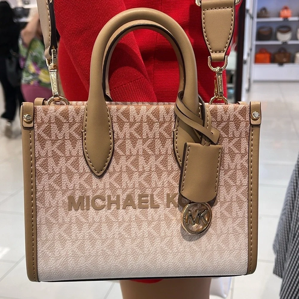 Michael Kors Mirella Extra-Small Ombré Logo Crossbody XBODY Shopper Camel  NWT
